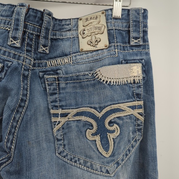 Rock Revival Jeans Mens 34x32 Blue Denim Pants Liam Bootcut Distressed *READ* - Picture 9 of 16